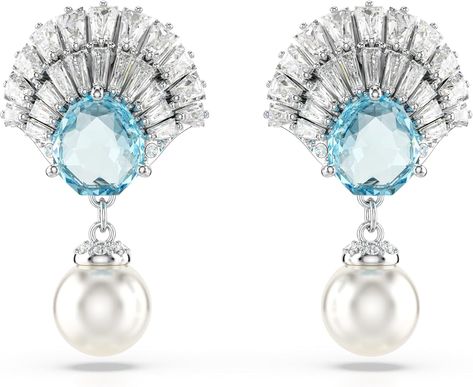 Swarovski Idyllia drop earrings, Shell, Blue, Rhodium plated : Amazon.co.uk: Fashion Blue Pearl Earrings, Blue Drop Earrings, Pink Watch, Shell Design, Rose Gold Watches, Swarovski Earrings, Swarovski Jewelry, White Crystal, Single Earring