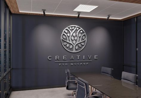 Business Office Entryway Ideas, Metal Logo Sign, Company Logo Wall, Office Wall Design, Feature Wall Design, Office Logo, Inspiration Logo Design, Doctors Office, Wall Mockup