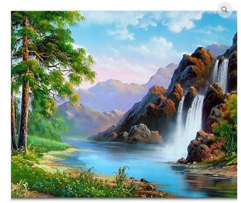 Waterfall Paintings, Waterfall Landscape, Scenery Paintings, Landscape Art Painting, Bob Ross, Nature Art Painting, Beautiful Waterfalls, Alam Yang Indah, Diy Art Painting