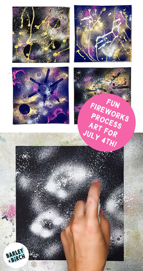 Process photos showing how to make our fireworks paintings kids Fourth of July craft Firework Activities For Kids, Patriotic Art Projects For Kids, Firework Science Experiment For Kids, 4th Of July Process Art Preschool, Salt And Glue Fireworks, Water Fireworks Experiment, Firework Salt Painting For Kids, Firework Painting, Fourth Of July Crafts For Kids