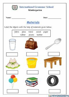 Materials Worksheet For Grade 1, Materials Science Worksheet For Grade 1, Materials Worksheet Science, Science For Kids Worksheets, Science Worksheets For Grade 1, Materials Worksheet, Kindergarten Names, Worksheet For Kindergarten, Matter Worksheets