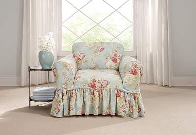 Scroll One Piece Chair Slipcover | Adjustable Chair Slipcovers | SureFit Floral Furniture, Dining Room Chair Covers, Rustic Wood Furniture, Shabby Chic Living, Shabby Chic Room, Shabby Chic Living Room, Loveseat Slipcovers, Chair Slipcover, Shabby Chic Bedroom