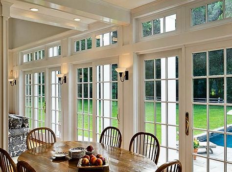 lights 4 Season Room Addition, Glass French Doors Interior, Tuscan Pool, French Doors With Transom, Kitchen Sconces, Interior Double French Doors, House Traditional, 4 Season Room, Kitchen New York