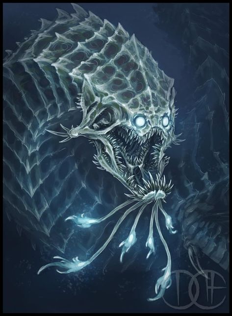 Abyssal Monster Art, Water Monsters Art, Zodiac Monsters Art, Ocean Horror Art, Underwater Monsters Art, Leviathan Art Sea Monsters, Eldritch Sea Monster, Aquatic Monster Concept Art, Sea Creatures Fantasy Art