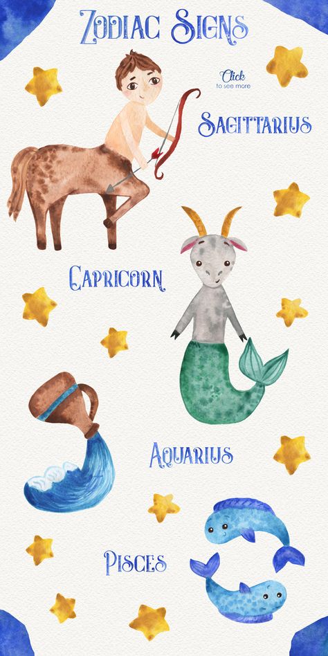 Baby Beds, Watercolour Ideas, Princess Nursery, Watercolor Elements, Watercolor Nursery, Sagittarius And Capricorn, Printable Baby Shower Invitations, Capricorn And Aquarius, Zodiac Art