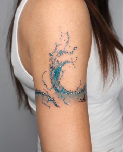 Wave Ocean Tattoo, Waves Tattoo Sleeve, Sea Waves Tattoo, Wave Tattoo Arm, Water Tattoos For Women, Ocean Waves Tattoo, Wave Tattoo Sleeve, Beach Tats, Aquarius Tattoos