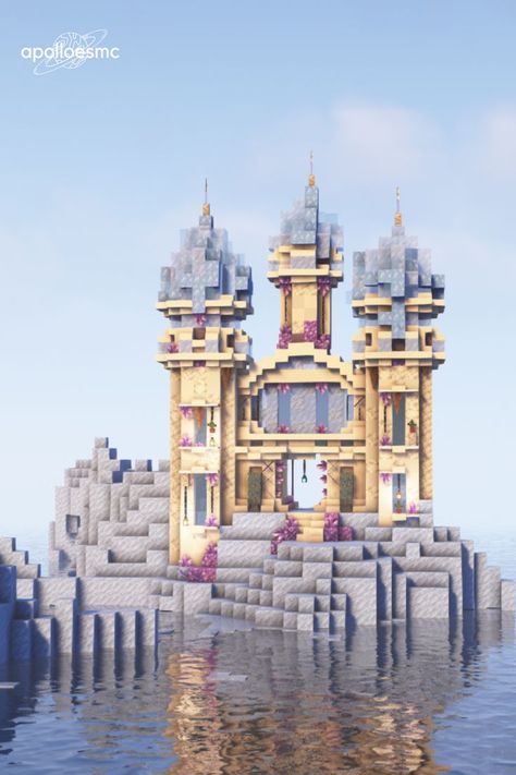 Ice House Minecraft, Minecraft Ice Builds, Minecraft Amethyst Builds, Minecraft Ice Castle, Minecraft Fortress, Ice Fortress, Description Ideas, Minecraft Kingdom, Minecraft Garden