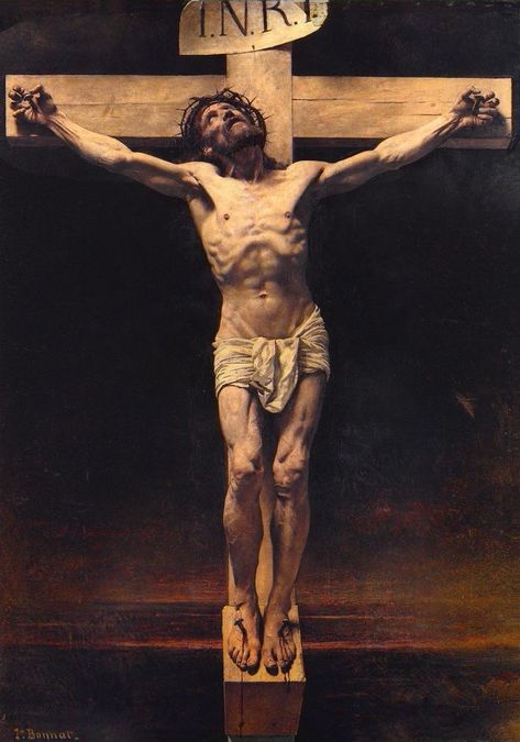 Leon Bonnet: “Christ on the Cross”, 1874, oil on canvas, Current location: Petit Palais; Paris, France. Christ On The Cross, Design Dragon, Jesus Drawings, Jesus Tattoo, Crucifixion Of Jesus, Jesus Christ Art, Cross Art, Pictures Of Jesus Christ, The Cross Of Christ