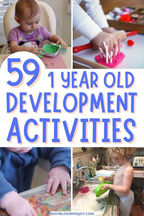 Looking for ways to keep little hands busy & mind engaged? Here are the best development activities for toddlers 12 months old. 59 fun toddler activities for 1 year olds that will help develop language, social, speech, cognitive & social-emotional skills. Plus simple gross & fine motor activities for toddlers to promote physical development in your 12 month old. Easy sensory activities toddlers will enjoy. Keep your 1 year olds entertained with these development activities for toddlers Cognitive Development Activities, Activities For One Year Olds, Busy Mind, Cognitive Activities, Social Emotional Activities, Sensory Activities Toddlers, Fun Activities For Toddlers, Gross Motor Activities, Motor Skills Activities