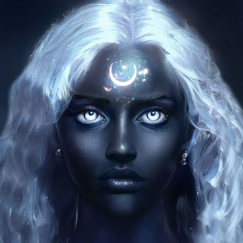 Greek goddess Nyx Goddess Of Witches, Lunar Goddess Art, Space Goddess Aesthetic, Artbreeder Goddess, Goddess Of Night Aesthetic, Nyx Fanart Goddess, Melinoe Goddess Art, Nyx Goddess Makeup, Celestial Goddess Aesthetic