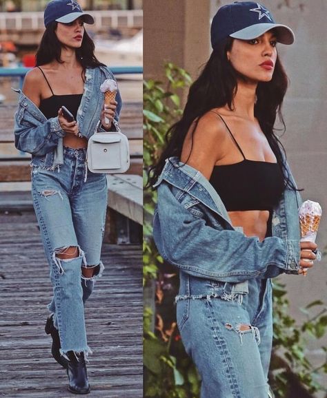 youtube: Zakia Chanell  pinterest: elchocolategirl instagram: elchocolategirl Popular Outfits, Denim Jacket Women, Outfit Goals, Fashion Lookbook, Looks Style, Mode Inspiration, Looks Vintage, Outfits Casuales, Ripped Jeans