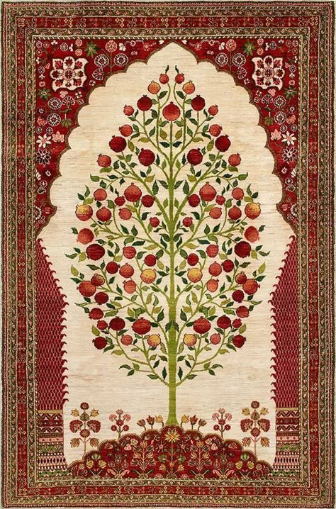 Islamic Art Prints, Persian Folk Art, Persian Art Pattern, Persian Flowers, Pakistani Pattern, Persian Aesthetic, Pakistani Art, Pomegranate Tree, Mughal Art Paintings