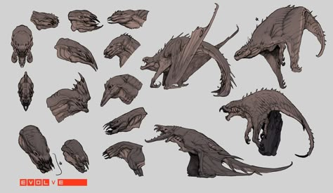 ArtStation - Lava Fauna Concepts, Stephen Oakley Evolve Monster, Character Design Cartoon, Alien Concept, Character Design Sketches, Alien Concept Art, Monster Concept Art, Alien Creatures, Fantasy Monster, Creature Feature