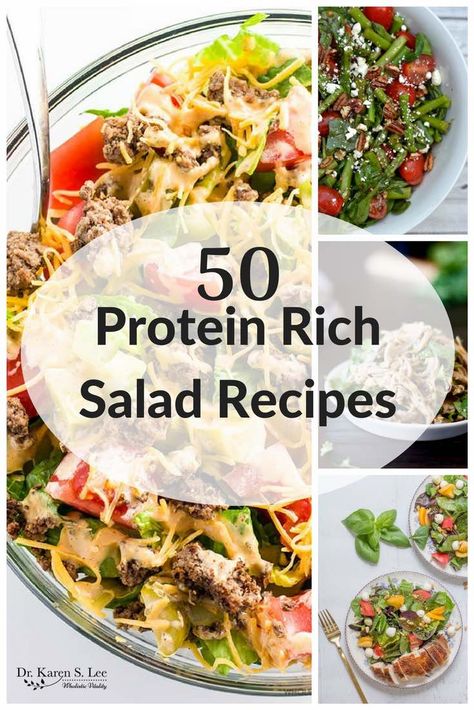 protein-rich salad recipes High Protein Low Calorie Salad, Low Calorie High Protein Salads, Protein Rich Salad Recipes, Protein To Add To Salads, Nutrient Rich Salad, High Protein Foods List, Low Calorie Salad, Diet Recipes Flat Belly, Protein Salad