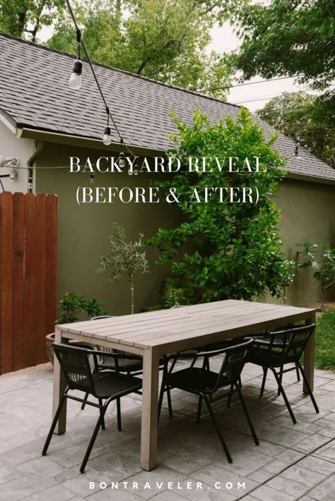 Our Backyard Makeover: Before and After Easy Backyard Updates, Builder Grade Backyard, Backyard Before And After, Cement Patio Makeover, Gray Planter, Cement Patio, Beautiful Outdoor Living Spaces, Cheap Backyard, Makeover Before And After