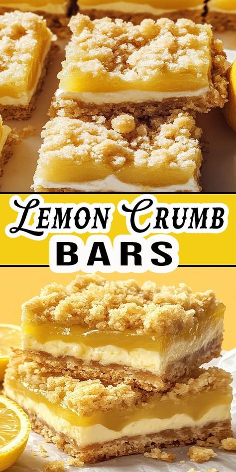 Love zesty treats? 🍋 Try these buttery Lemon Crumb Bars, bursting with tangy lemon flavor and a crumbly topping that melts in your mouth! Perfect for dessert lovers or summer gatherings. 🧁💛 #LemonDesserts #BakingIdeas #CrumbBars Lemon Bars For A Crowd, Lemon Chess Bars, Sunburst Lemon Bars, Lemon Meringue Bars, Lemon Bar Recipes, Lemon Crumble Bars, Ina Garten Lemon Bars, Lemon Crumb Bars, Lemon Desserts Bars