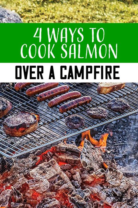 Cooking On Campfire, Cooking Over A Campfire, Campfire Fish Recipes, How To Cook Over A Campfire, Campfire Salmon Foil Packets, Salmon Camping Recipe, Campfire Salmon, Camp Stove Cooking, Salmon Packets