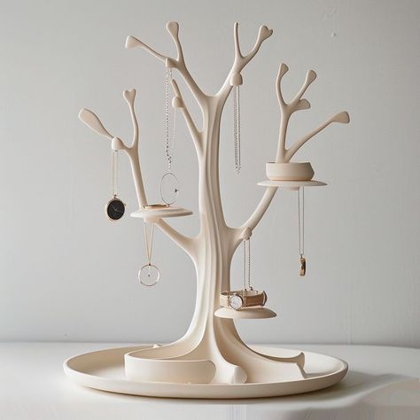 Jewellery Display Ideas Home, Ceramic Tree Jewelry Holder, Clay Earring Holder Aesthetic, Jewellery Tree Stand, Ceramic Earring Stand, Necklace Organizer Clay, Ceramic Jewelry Holder Necklace, Pottery Jewellery Holder, Handmade Jewelry Holder