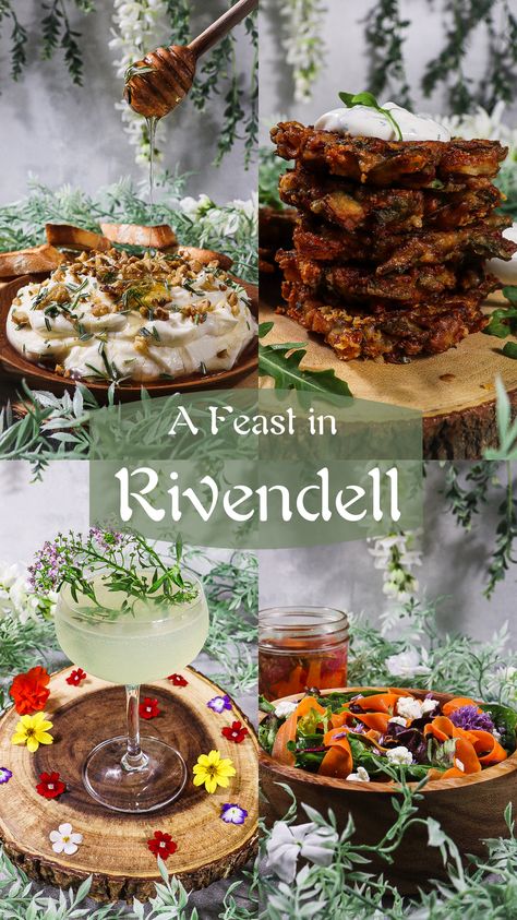 Elven Themed Party, Fae Inspired Food, Hobbit Dessert Recipes, Faerie Food Recipes, Fairytale Dinner Food, Forest Feast Recipes, Lord Of The Ring Recipes, Hobbit Themed Drinks, Lord Of The Rings Dinner Food