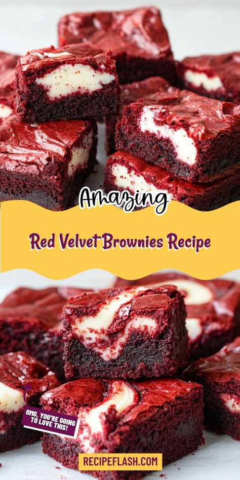 Whip up these scrumptious Red Velvet Brownies for an unforgettable dessert experience! Combining the classic red velvet flavor with gooey chocolate goodness, this recipe is perfect for parties or a cozy night in. Don’t miss out on this delicious twist that will leave everyone wanting more! Dessert Recipes Red Velvet, Gluten Free Red Velvet Brownies, Red Velvet Recipes Desserts, Red Velvet Brownies From Box Cake Mixes, Red Velvet Cake Dessert, Red Velvet Oreo Truffle Brownies, Red Velvet Cream Cheese Brownies, No Bake Red Velvet, Red Velvet Cookie Bars