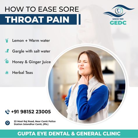 #GEDC #jalandhar #doctor #hospital #wecare #dentist #eyetreatment #nosetreatment #eartreatment #throattreatment #experts #healthcare #healthylifestyle #healthyliving #throatpain #easesore #naturalremedies #cold #sorethroatremedy #winter #treatment #natural #gingerjuice #honey #salt #leamon #herbaltea #warmwater Honey For Sore Throat, Throat Pain, Ginger Juice, Daily Health Tips, Diet Food List, Sore Throat, The Natural, Headache, Warm Water