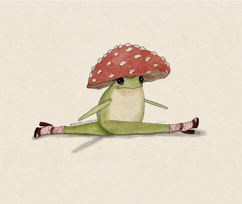 Maybell Eequay Frog, Whimsical Animal Drawings, Cute Frog Painting, Frog Art Aesthetic, Cute Frog Illustration, Frog On A Mushroom, Maybell Eequay, Frog Illustration, Frog Drawing