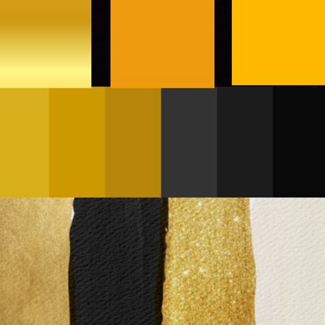 Black Gold Yellow Color Schemes, Gold Pallette Colour Palettes, Mustard And Black Color Palette, Color Palette Black And Yellow, Black White Gold Brown Color Palette, Black And Gold Pallet, Roaring 20s Color Palette, Black Gold White Color Palette, Black White And Gold Color Palette