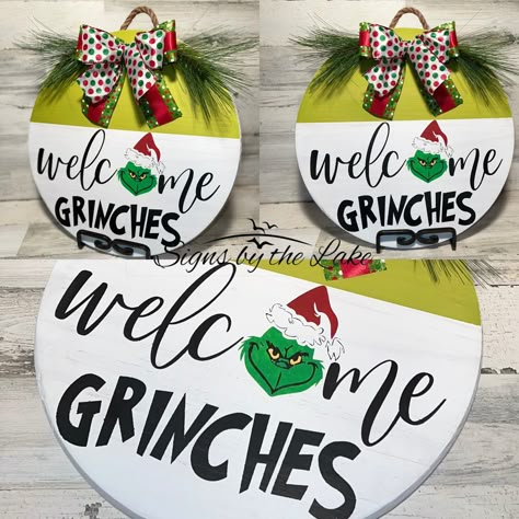 Christmas Circle Wood Signs Grinch, The Grinch Signs Diy, Round Grinch Door Hanger, Grinch Door Hanger Round, Merry Grinchmas Door Hanger, The Grinch Door Hanger, Grinch Circle Sign, Grinch Christmas Door Hanger, Grinch Door Sign Diy