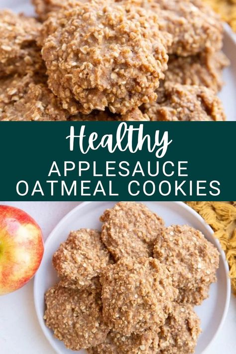 This simple 5-Ingredient Applesauce Oatmeal Cookie recipe is simple to prepare and lower in sugar and fat than regular cookies. Easy to customize to fit your personal tastes, these applesauce cookies are perfect for everyday enjoyment! Greek Yogurt Oatmeal Cookies, Low Cal Oatmeal Cookies, Healthy Oatmeal Cookies Recipes, Dessert For Diabetics Easy, Quick Healthy Cookies, Baking With Applesauce Healthy, No Bake Apple Oatmeal Cookies, Applesauce Snack Ideas, What To Do With Applesauce