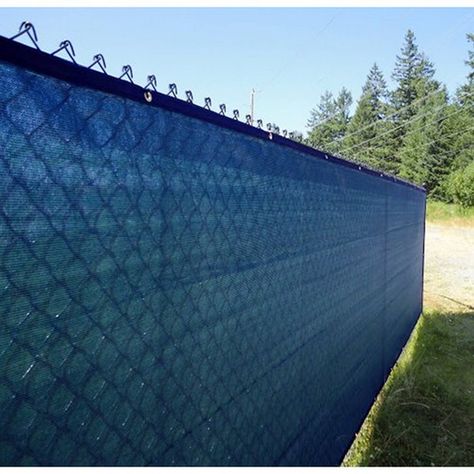 Privacy Screen Diy Pool Fence, Fence Windscreen, Backyard Fencing, Steel Fence Panels, Corrugated Metal Fence, Fence Privacy Screen, Fence Backyard, Blue Fence, Yard Makeover