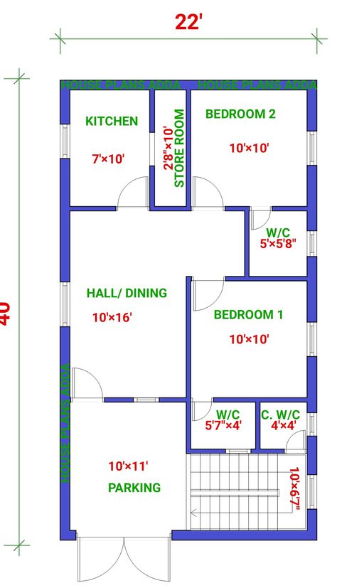 North Facing House Design, 22x40 House Plans 2bhk, 22x40 House Plans, 22×40 House Plan, 20x40 House Plans North Facing, North Facing House Elevation G+1, Smart House Plans, Floor Plan Sketch, 20x30 House Plans