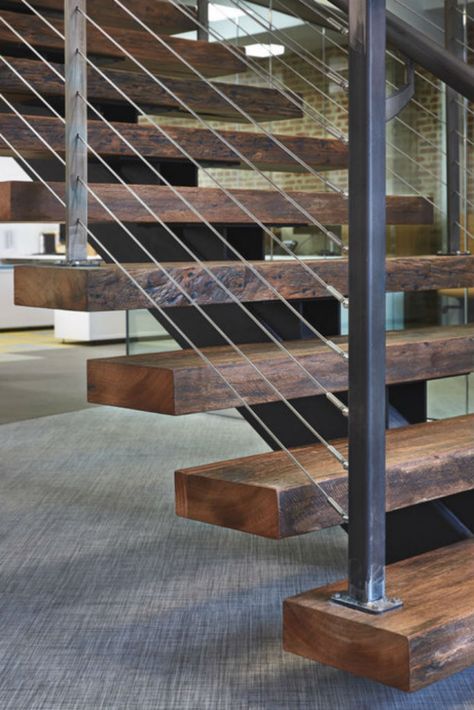 6 Types of Stair Treads - What to know before choosing various types. - Keuka Studios Types Of Stair Railings, External Stairs Ideas, Metal And Wood Stairs, Industrial Railings For Stairs, Fabricated Stairs, Fabricated Staircase, Wood And Steel Stairs, Stairs Wood And Metal, Steel Stairs With Wood Steps