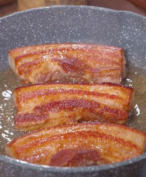 Crispy Pan-Fried Pork Belly Pork Belly Recipes Easy, Roasted Pork Belly Recipe, Pork Belly Recipes Crispy, Pork Belly Strips, Fried Pork Belly, Pork Belly Slices, Pork Recipes For Dinner, Recipes Pork, Pork Chop Dinner