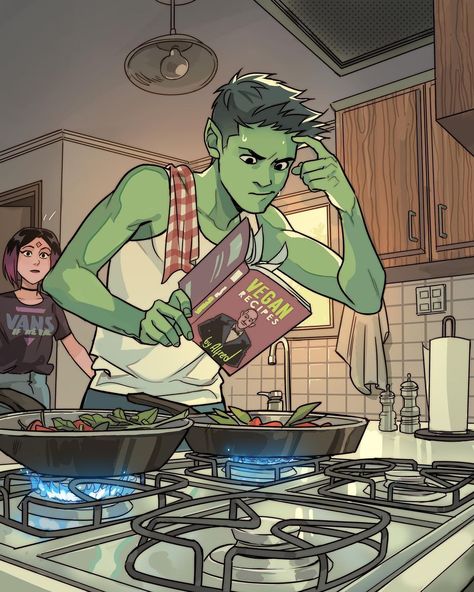 Gabriel Picolo, Learning How To Cook, Teen Titans Love, Raven Beast Boy, Titans Tv Series, Original Teen Titans, Teen Titans Fanart, Teen Titan, Univers Dc