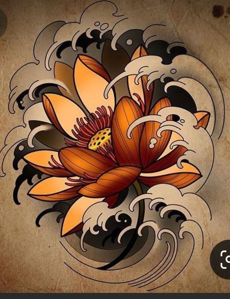 Japanese Lillies Tattoo, Chinese Flower Tattoo Design, Japanese Water Lily Tattoo Design, Lotus Snake Tattoo, Japanese Water Tattoo Designs, Chinese Snake Tattoo, Japanese Lotus Tattoo, Japanese Lotus Flower, Japanese Water Tattoo