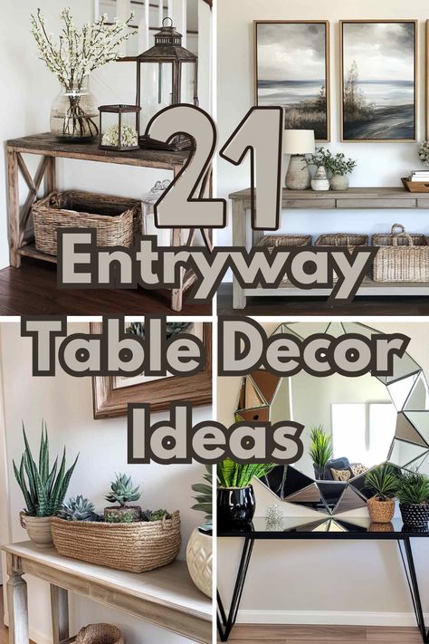 Want an entryway that wows guests? Check out these 21 easy decor ideas for entryway tables to bring personality and style to your space. #EntrywayDecor #HomeDecorIdeas #EntrywayTable #InteriorDesign #HomeInspiration Entryway Table Decor Contemporary, How To Decorate A 3 Shelf Entry Table, Ideas For Entry Table Decor, Small Wall Table Decor, Dressers In Entryway, Rustic Entry Table Decor, Entry Table Design Ideas, Front Entrance Table Decor Modern, Entry Table Decor Simple