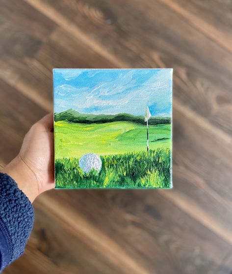 Golf Watercolor Painting Easy, Whimsical Golf Art, Golf Artwork Paintings, Abstract Golf Art, Golf Drawing, Father’s Day Watercolor Card Golf, Golf Painting, Golf Artwork, Painted Branches