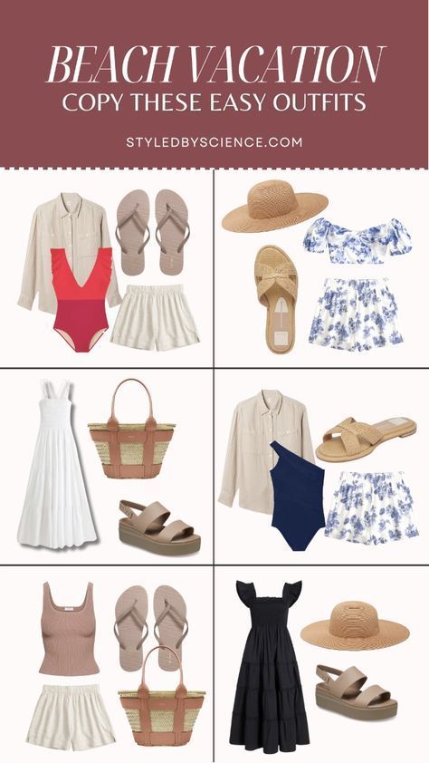 Follow my packing guide for your next beach or summer resort vacation for endless mix and match outfit options. One way to incorporate interesting details is through texture and prints. Sharing on the blog some of my favorite rattan woven handbag and slides, along with sets and maxi dresses that will keep you stylish and comfortable for that next warm getaway! Honey Outfits, Beach Vacation Capsule Wardrobe, Beach Holiday Wardrobe, Beach Capsule Wardrobe, Resort Vacation Outfits, Wedding Honey, Vacation Capsule Wardrobe, Beach Holiday Outfits, Resort Outfits