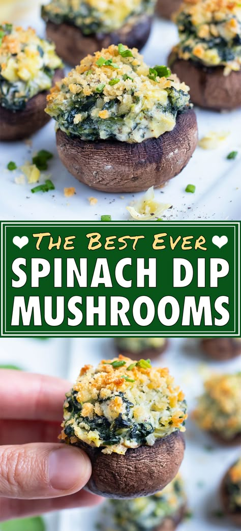 Stuffed Mushrooms With Spinach, Spinach Artichoke Stuffed Mushrooms, Artichoke Stuffed Mushrooms, Keto Bites, Vegetarian Appetizers Easy, Artichoke Stuffed, Mushrooms Recipes, Stuffed Mushrooms Easy, Vegetarian Appetizer