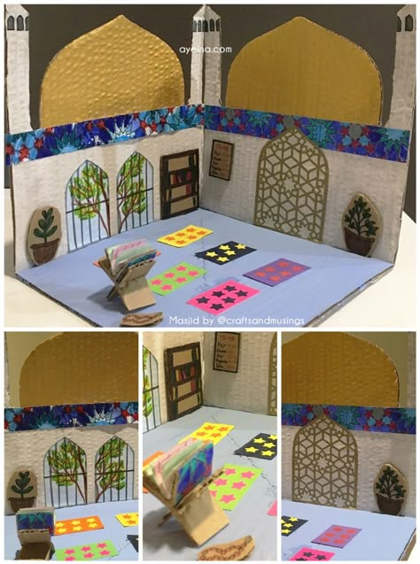 30 Mosque Crafts for Kids (masjid interior design) Ramadan Projects For Kids, Islamic Arts And Crafts, Quran Shelf, Masjid Interior Design, Ramadhan Decoration, Masjid Interior, Mihrab Masjid, Muslim Kids Crafts, Diy Perfumes