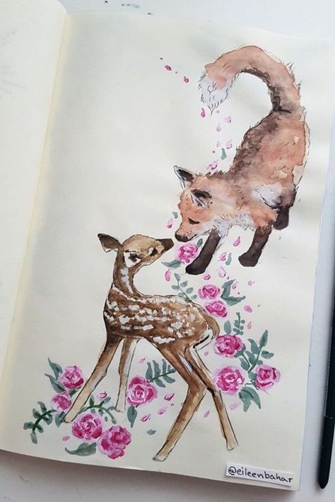 Tattoo uploaded by Jessica • I think this would be a cute tattoo❤️ Not my work. #foxtattoo #foxtattoos #fox #deertattoo #deer #woodlandcreature #floraltattoo #cutetattoo #friendship #friendshiptattoo #watercolor #painting • Tattoodo Cute Tattoo, Theme Tattoo, Deer Art, The Fox, Just Kidding, Art Plastique, Cool Artwork, Just Me, Cool Drawings