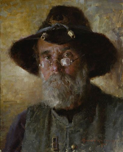 "The Chaplain" -- © 2003 by Morgan Weistling (b.1964, American) Morgan Weistling, Cowboy Art, Painting Medium, Oil Painting Portrait, Literature Art, Western Art, Old Man, Student Art, Figure Painting