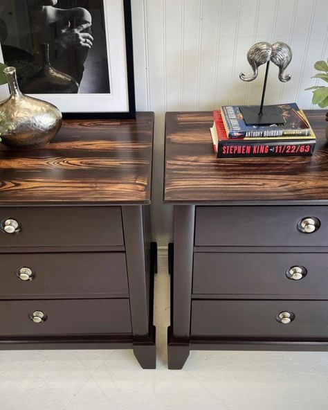 Dark Brown Painted Furniture, Dyi End Tables, Painting End Tables Ideas, Dark Brown Side Table, Painted End Tables, General Finishes Milk Paint, General Finishes, Furniture Refinishing, Brown Paint