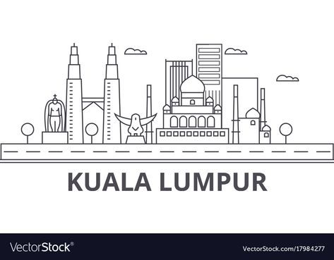 Malaysia Building, Malaysia Architecture, Artline Drawing, Vector Cityscape, Skyline Illustration, Drawing Time, Kuala Lumpur City, Heather Stillufsen, Kuala Lumpur Malaysia