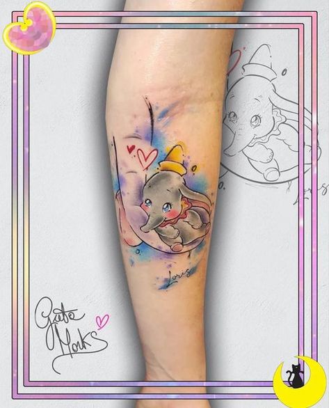 Disney Dumbo Tattoo, Disney Watercolor Tattoo, Dumbo Tattoo, Disney Sleeve, Small Tats, Baby Mine, Tatuaje A Color, Disney Tattoos, Baby Disney