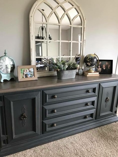 Buffet Color Ideas, Refurbished Credenza, Credenza Makeover, Furniture Makeover Inspiration, Sideboard Decor, Bedroom Furniture Makeover, Painting Concrete Porch, Diy Home Decor Ideas, Concrete Porch