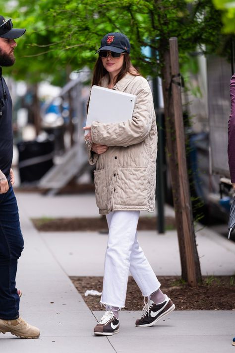 Dakota Johnson Wore All the Sneakers New Yorkers Are Obsessed With While Filming ‘Materialists’ Nike Cortez Outfit, Nike Cortez Shoes, Top Trending Shoes, Dakota Johnson Style, Dakota Mayi Johnson, Most Popular Shoes, Classic Cortez, Vogue Spain, Nike Models