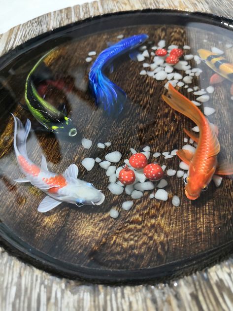 Stunning 5 Fish Resin Painting Artwork Anniversary Gift | Etsy French Angelfish, Clay Fish, Koi Art, Resin Crafts Tutorial, Painting Living Room, Resin Ideas, Epoxy Resin Crafts, Epoxy Resin Art, Resin Tutorial