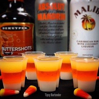 Candy Corn Jello Shots, Adult Halloween Party Ideas, Adult Halloween Party Decorations, Halloween Jello Shots, Halloween Jello, Halloween Fest, Jello Shot Recipes, Jello Shot, Party Shots