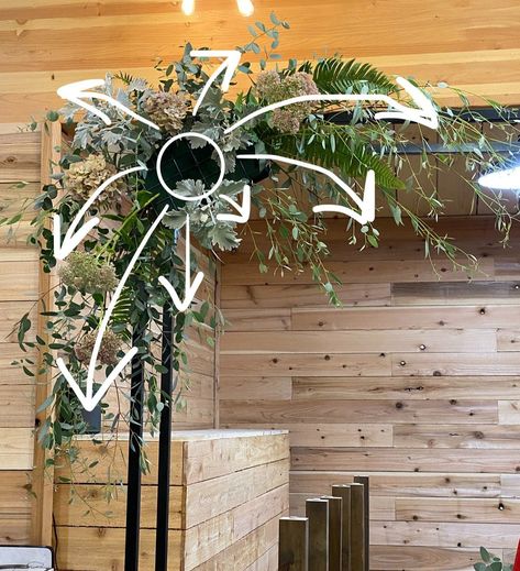 Corner Flower Arch, Aisle End Flowers, How To Make Wedding Arch Flowers Diy, Diy Flower Arrangements Wedding Arch, Diy Floral Garland Wedding, Wedding Arch Flower Arrangements, Wedding Alter Fireplace, Bridal Arch Flowers, Diy Flower Tower Wedding